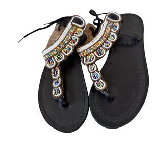 AUTHENTIC Multicolor Beaded Sandals Handmade Masai Kenya Intricate Size 8